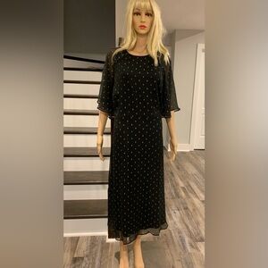 Ann Taylor black midi dress with gold dots